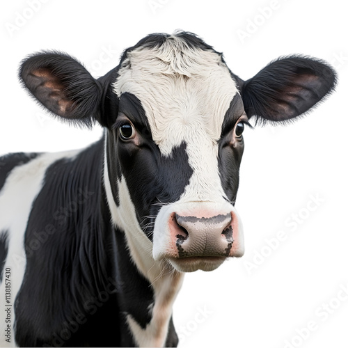 Close up Young Holstein Cow Portrait Farm Animal Dairy Cattle Black and White