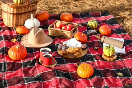 Picnic wicker basket with p...