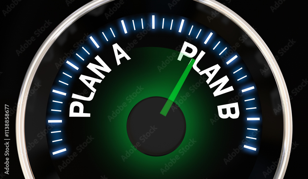Plan A or B Contingency Back-Up Plan Speedometer Level 3d Illustration Plan A or B Contingency Back-Up Plan Speedometer Level 3d Illustration