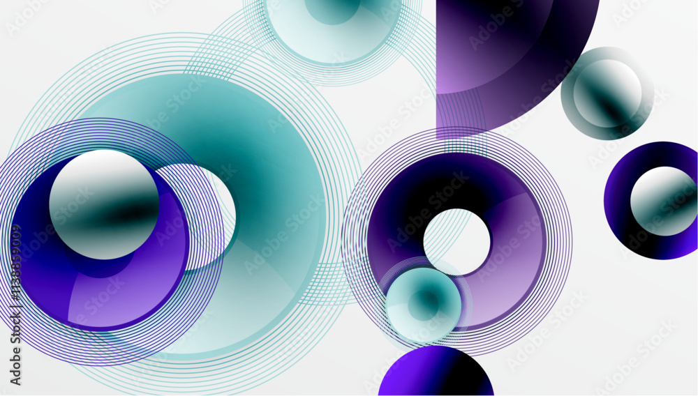 Abstract composition of overlapping circles with smooth gradients and transparency effects. Clean and modern design emphasizing depth, symmetry, and a minimal aesthetic