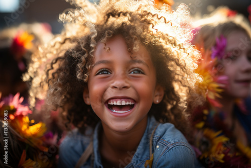 sheer delight and awe of children frolicking beneath a resplendent rainbow, their laughter echoing through air as they revel in vibrant hues and innocent wonder bestowed upon them by this ethereal phe photo