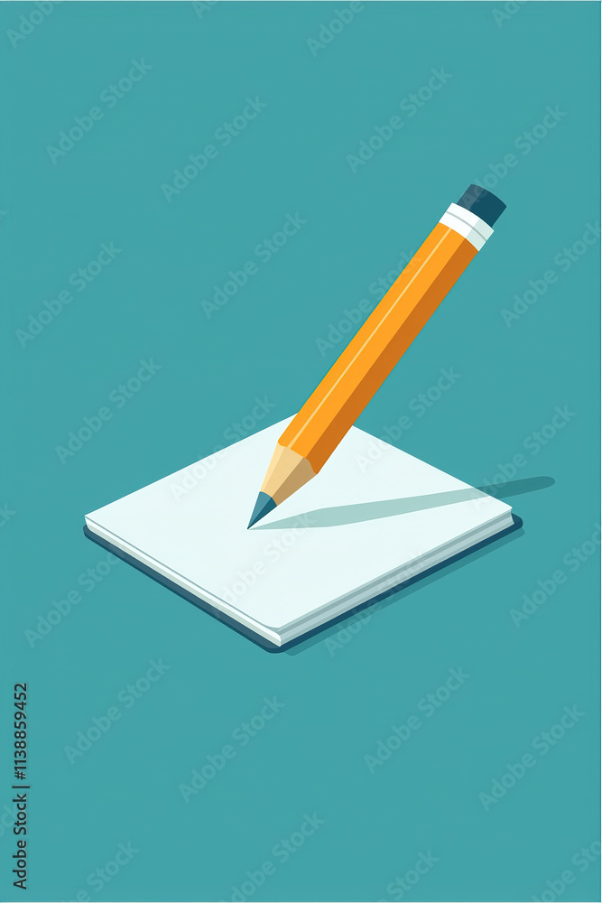Sharp pencil writing on notepad taking notes on blue background Sharp pencil writing on notepad taking notes on blue background