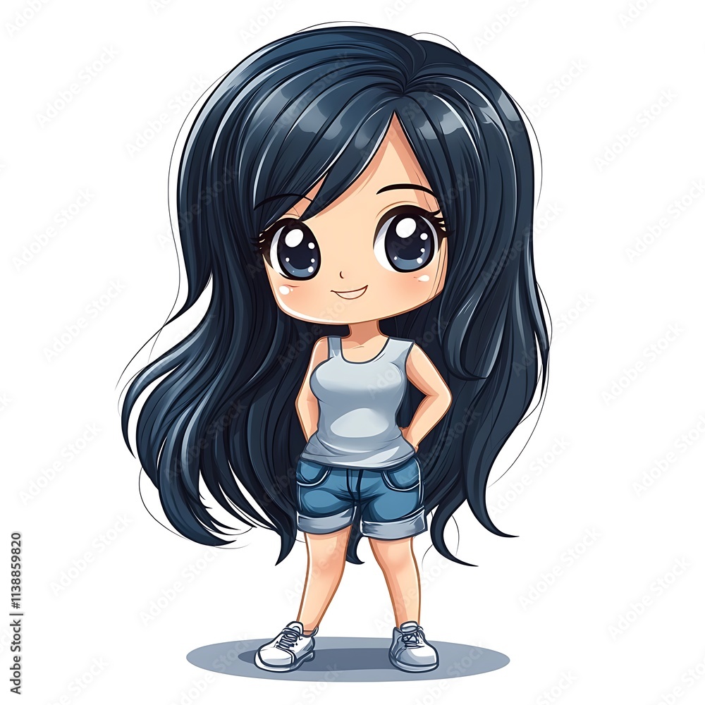 Cute anime girl, casual style. Concept of kawaii, fashion, and youth. Cute anime girl, casual style. Concept of kawaii, fashion, and youth.