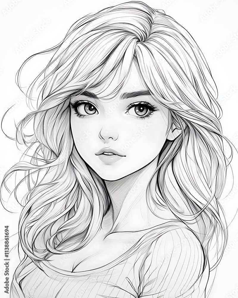 Monochrome Muse A Captivating Portrait of a Girl with Flowing Hair Monochrome Muse A Captivating Portrait of a Girl with Flowing Hair
