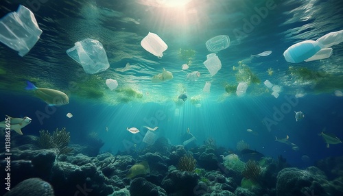 Plastic Pollution In Ocean - Plastic Waste Under The Ocean
 photo