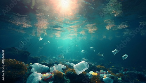 Plastic Pollution In Ocean - Plastic Waste Under The Ocean
 photo