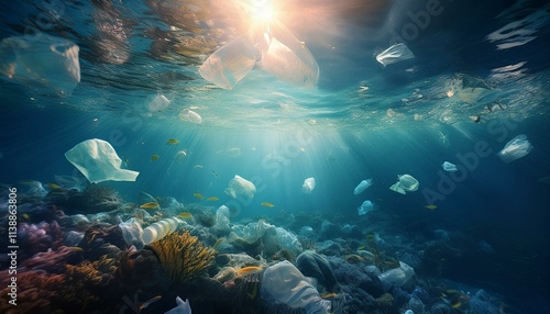 Plastic Pollution In Ocean - Plastic Waste Under The Ocean
 photo