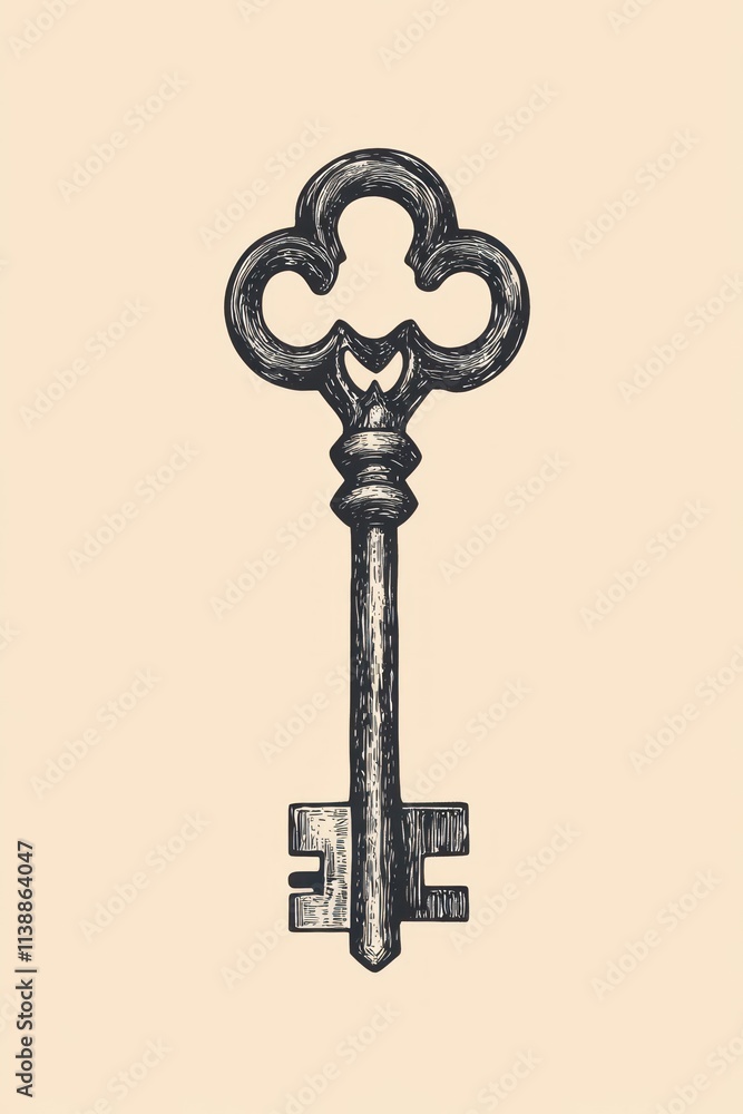 Antique ornate skeleton key illustration. Antique ornate skeleton key illustration.