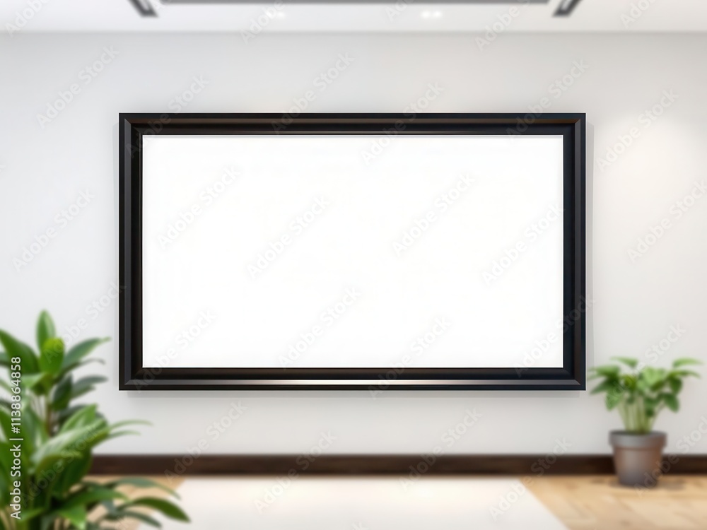 Fototapeta premium A mockup of a sleek office wall art featuring a black frame against a blurred background, decoration, minimalist
