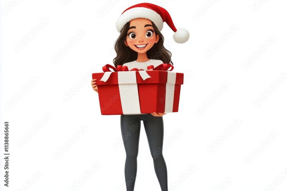 Cheerful noel 3d model. Joyful adult human woman in a red christmas cap with huge present box in hands. Santa claus card. Santa claus night. Gift box animation. Gift box night. Gift box op. Cheerful noel 3d model. Joyful adult human woman in a red christmas cap with huge present box in hands. Santa claus card. Santa claus night. Gift box animation. Gift box night. Gift box op.