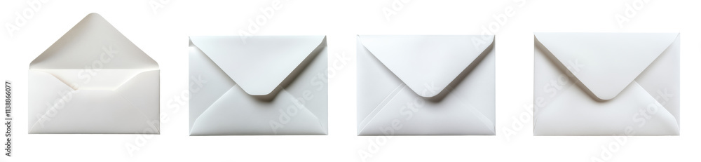 A series of four white envelopes, showcasing different angles and ...