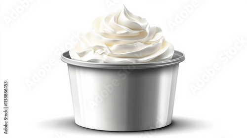 Whipped Cream in a White Cup on Isolated Background