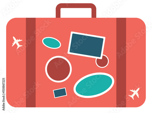 Red Horizontal Suitcase with Sticker for Traveling
