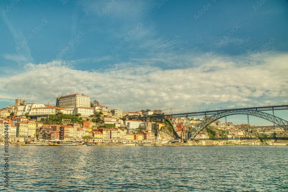 Naklejka premium Porto, Portugal. Panoramic cityscape image of Porto, Portugal with the famous Luis I Bridge and the Douro River