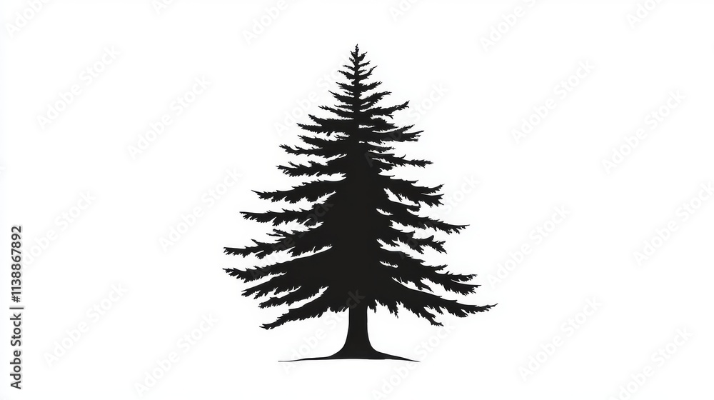 Fototapeta premium A vector logo of the silhouette of an old-growth Pacific Northwest Ponderosa pine tree, simple shapes, flat design, black on a white background, high contrast, high resolution, high quality, smooth ed