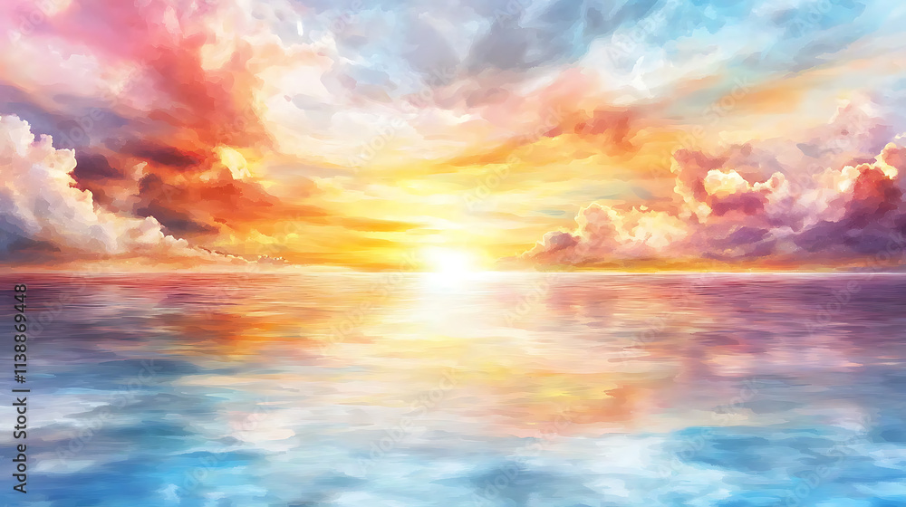 Sunrise reflected in calm lake, symbolizing beauty of nature tranquility and vibrant colors Sunrise reflected in calm lake, symbolizing beauty of nature tranquility and vibrant colors