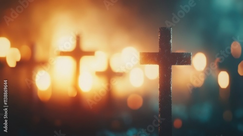 A background featuring a pattern of crosses, perfect for religious themes, banners, or wallpapers, symbolizing faith, spirituality, and devotion in a peaceful and serene design photo