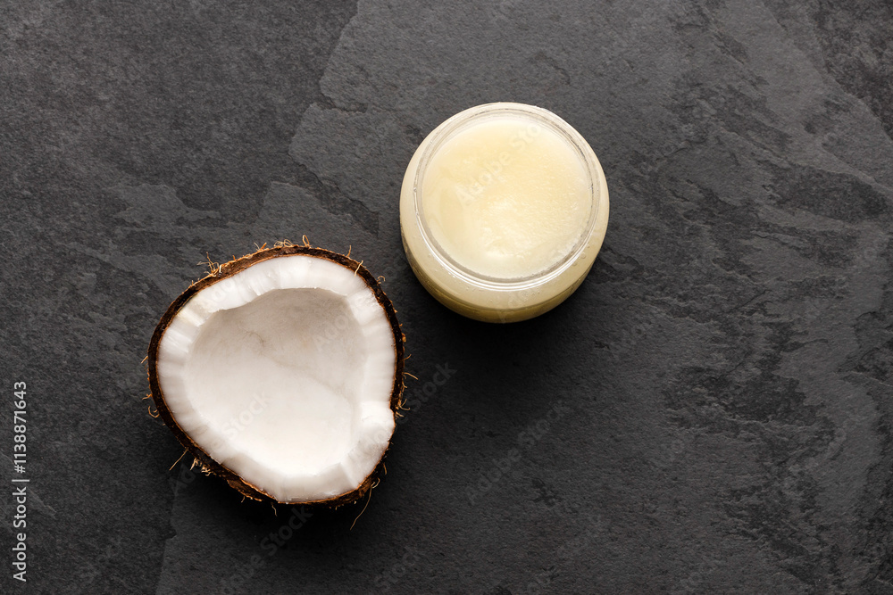 Cocos nucifera - Virgin coconut oil in the bowl. Cocos nucifera - Virgin coconut oil in the bowl.