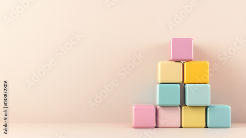 Colorful blocks arranged in pyramid shape symbolize creativity and growth