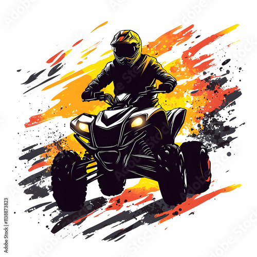 ATV rider in action, dynamic vector illustration with paint splashes. photo