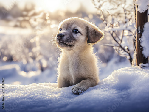 small puppy enjoing snow photo