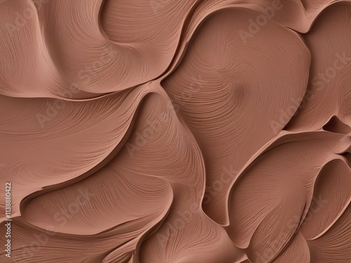 Volumetric relief abstract soft brown background 3D, mocha mousse trend, color 2025