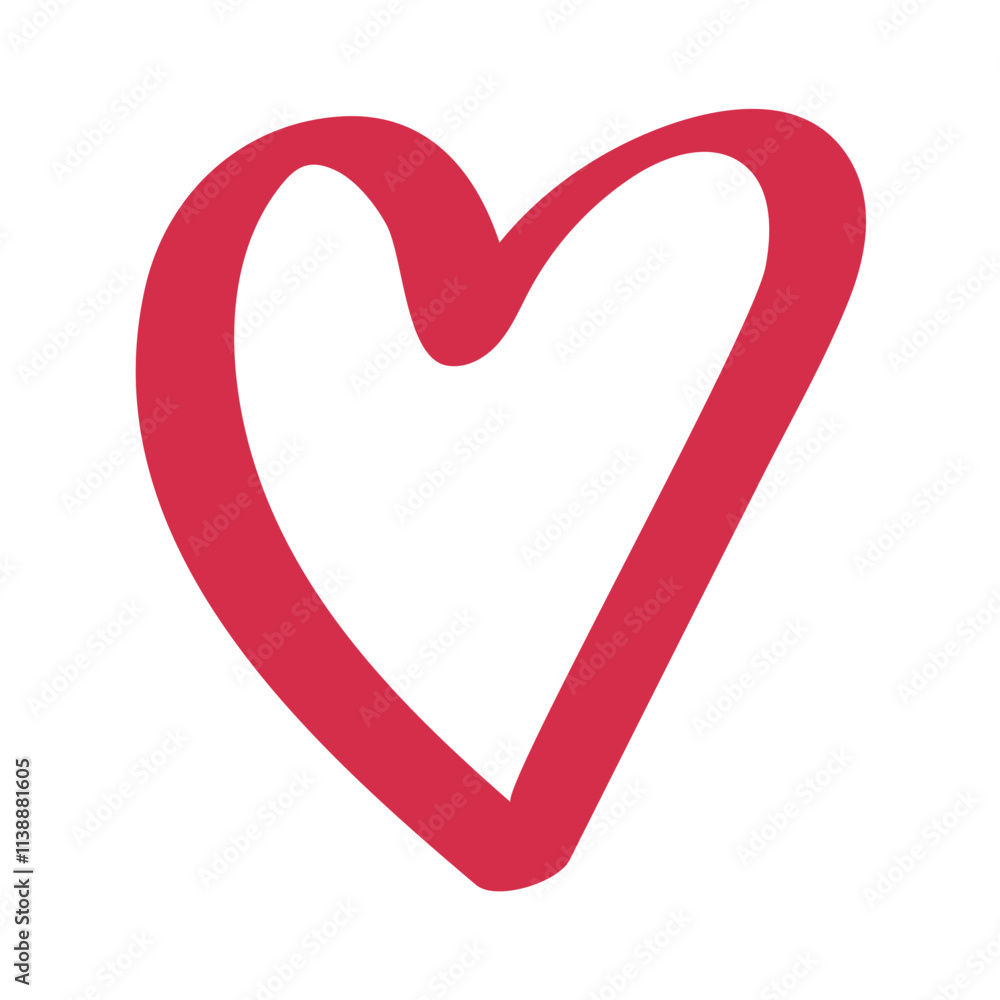 Cute red cartoon hand drawn heart shape in doodle style. Cute red cartoon hand drawn heart shape in doodle style.