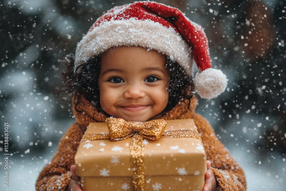 Baby girl joyful in a red red hat, with wrapped box. Jolly festive season. Merry christmas cheer. Merry holiday box. Santa kid smile. Christmas gift joy. Kid wrapping gifts. Holiday box op. Baby girl joyful in a red red hat, with wrapped box. Jolly festive season. Merry christmas cheer. Merry holiday box. Santa kid smile. Christmas gift joy. Kid wrapping gifts. Holiday box op.