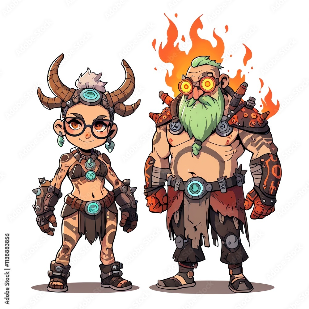 Fiery Barbarian Duo: A Cartoonish Fantasy Illustration Fiery Barbarian Duo: A Cartoonish Fantasy Illustration