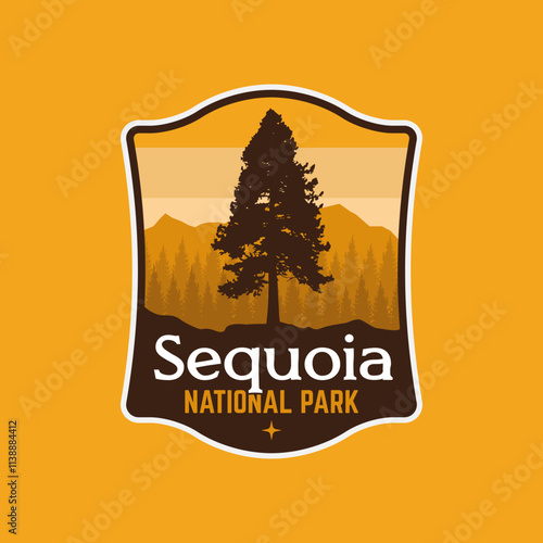 Sequoia National Park with redwood tree and mountain, Badge patch Stickers emblem logo vector illustration