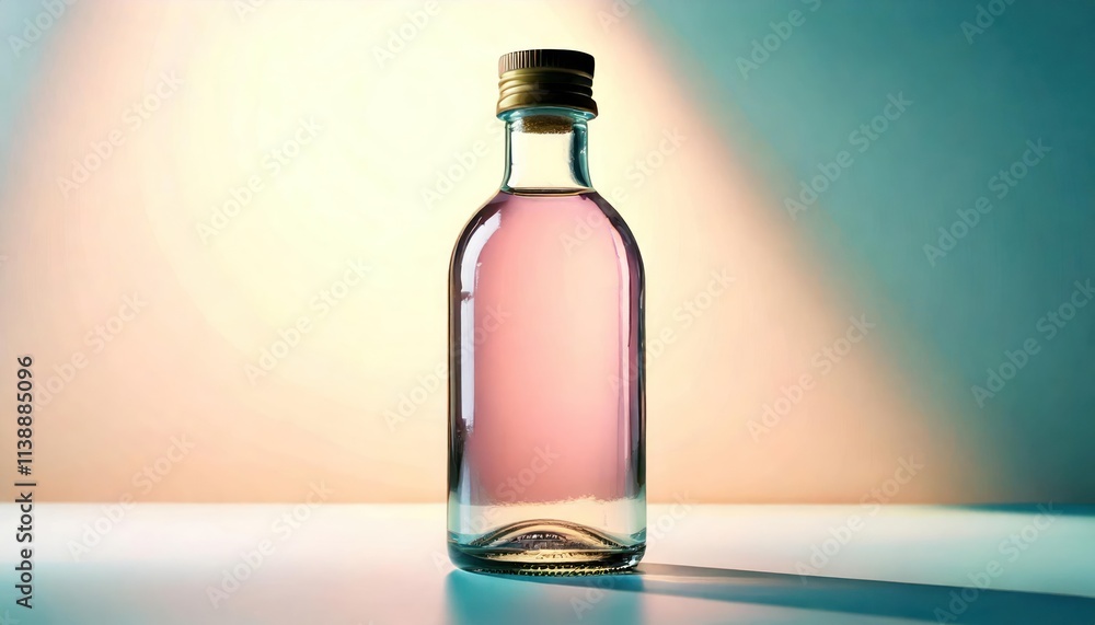 Isolated glass sake bottle with screw cap on white background featuring a shadow and space Isolated glass sake bottle with screw cap on white background featuring a shadow and space