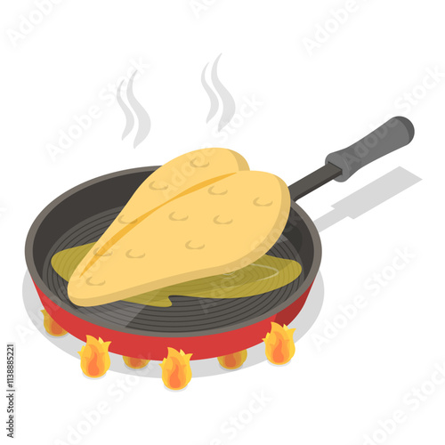 3D Isometric Flat Vector Illustration of How To Prepare Chicken Schnitzel, Homemade Food Recipe. Item 6