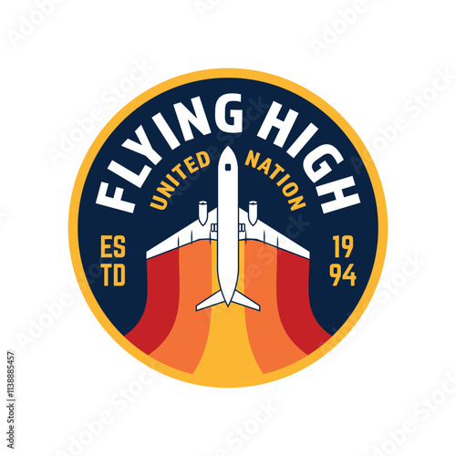 Plane Flying Aviation craft Stickers badge emblem logo Vector illustration