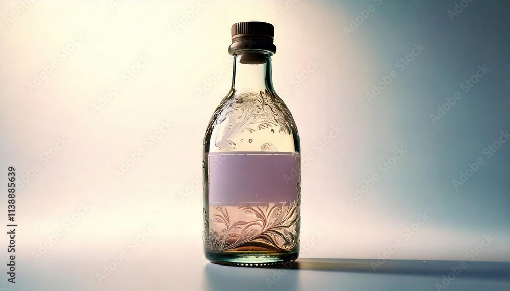 Isolated glass sake bottle with screw cap on white background featuring a shadow and space Isolated glass sake bottle with screw cap on white background featuring a shadow and space
