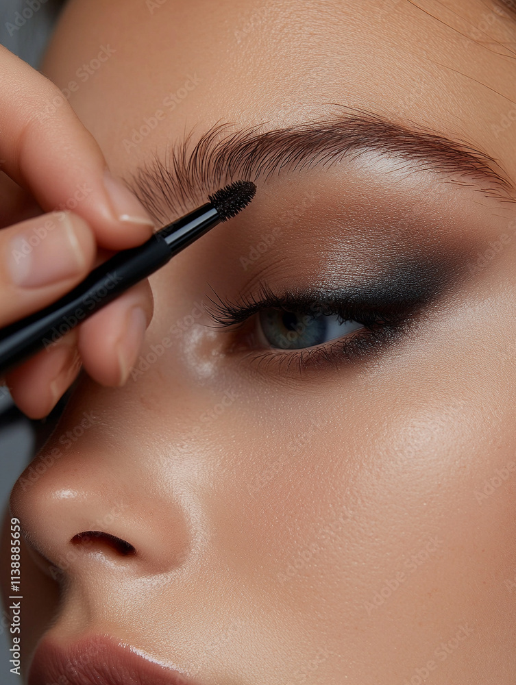 Naklejka premium Makeup artist enhancing eyebrows during a beauty session