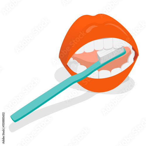3D Isometric Flat Vector Illustration of Teeth Cleaning , Oral Hygiene. Item 4