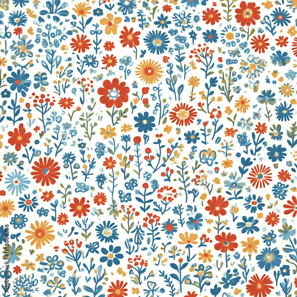 A Colorful Seamless Pattern Of Various Flowers And Plants A Colorful Seamless Pattern Of Various Flowers And Plants