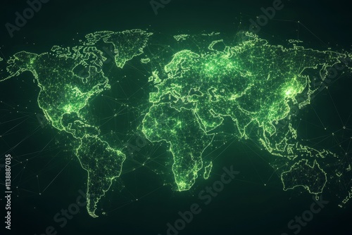 Glowing city connections on a digital world map highlighting global connectivity and trade