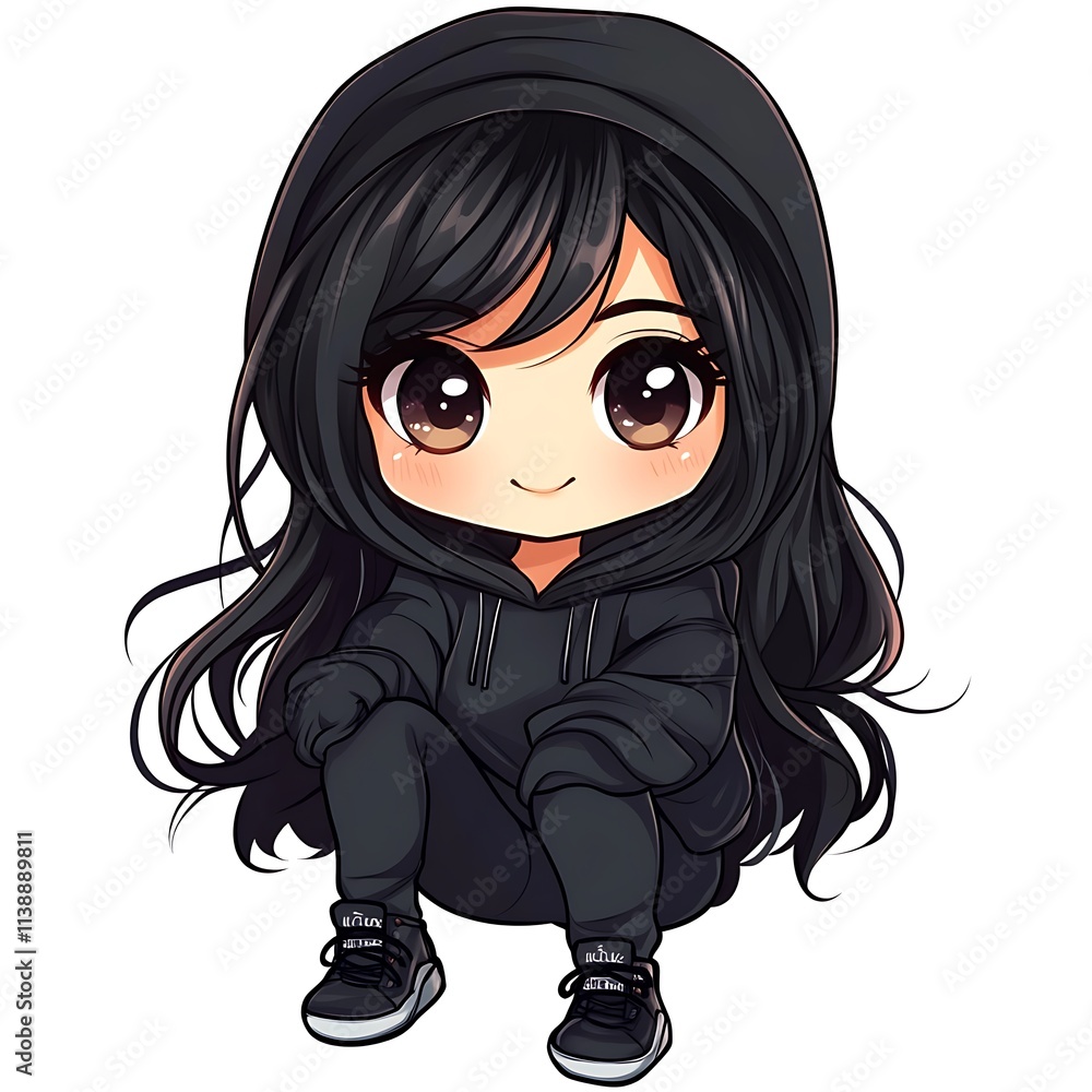 Cute chibi girl in a hoodie. Kawaii anime style. Cute chibi girl in a hoodie. Kawaii anime style.