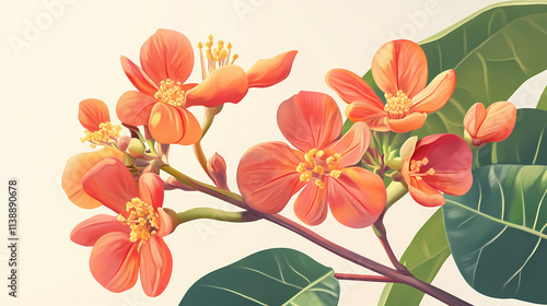 Mature and immature jatropha pandurifolia blooms in vibrant hues, mature, flower, hue. Blooming. Illustration photo