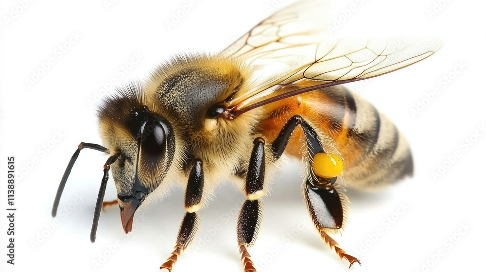 Close-Up of a Honeybee Collecting Pollen on a White Background Close-Up of a Honeybee Collecting Pollen on a White Background