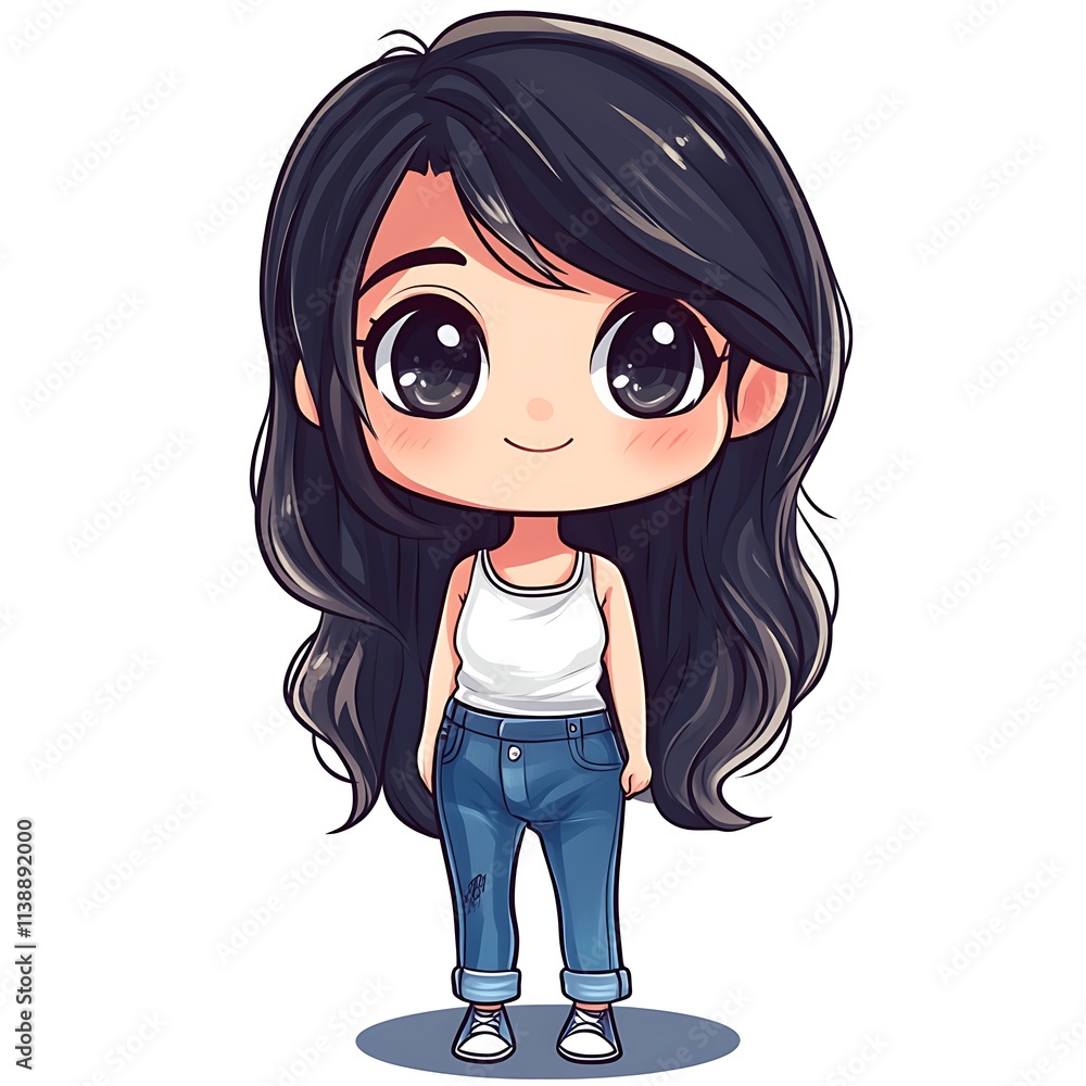Cute anime girl in casual clothes. Kawaii character design. Cute anime girl in casual clothes. Kawaii character design.