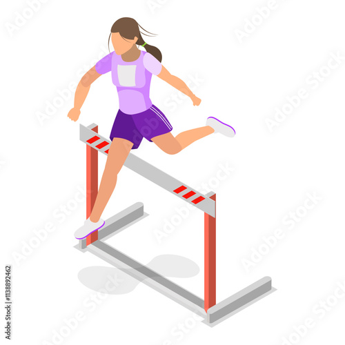 3D Isometric Flat Vector Illustration of Running With Barrier , An Intense Workout Challenge. Item 1