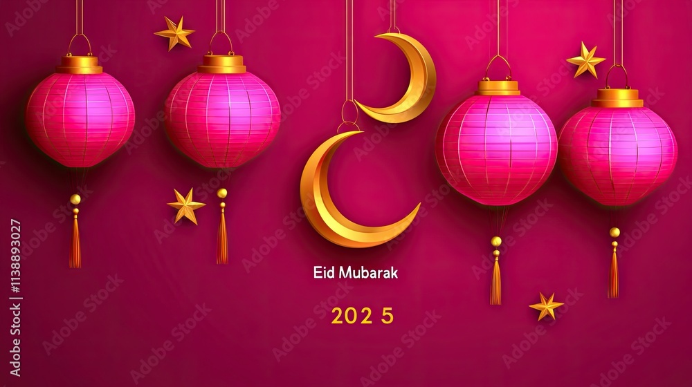 Vibrant Pink Lanterns and Crescent Moon Design for Eid Celebration Vibrant Pink Lanterns and Crescent Moon Design for Eid Celebration