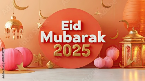 Eid Mubarak Celebration 2025 Festive Background with Decor Elements photo