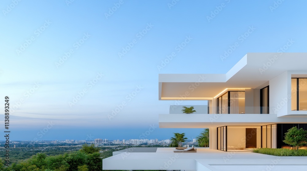 Fototapeta premium Modern architectural design with panoramic views and greenery.