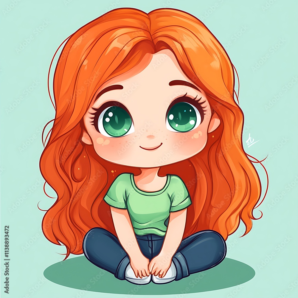 Cute chibi girl with orange hair. Kawaii illustration of a happy child. Cute chibi girl with orange hair. Kawaii illustration of a happy child.