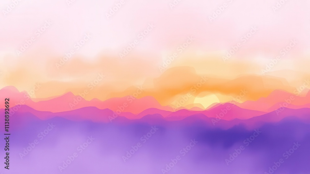 Obraz premium Abstract watercolor painting of a vibrant sunset sky in shades of orange and purple, purple, painting, ethereal