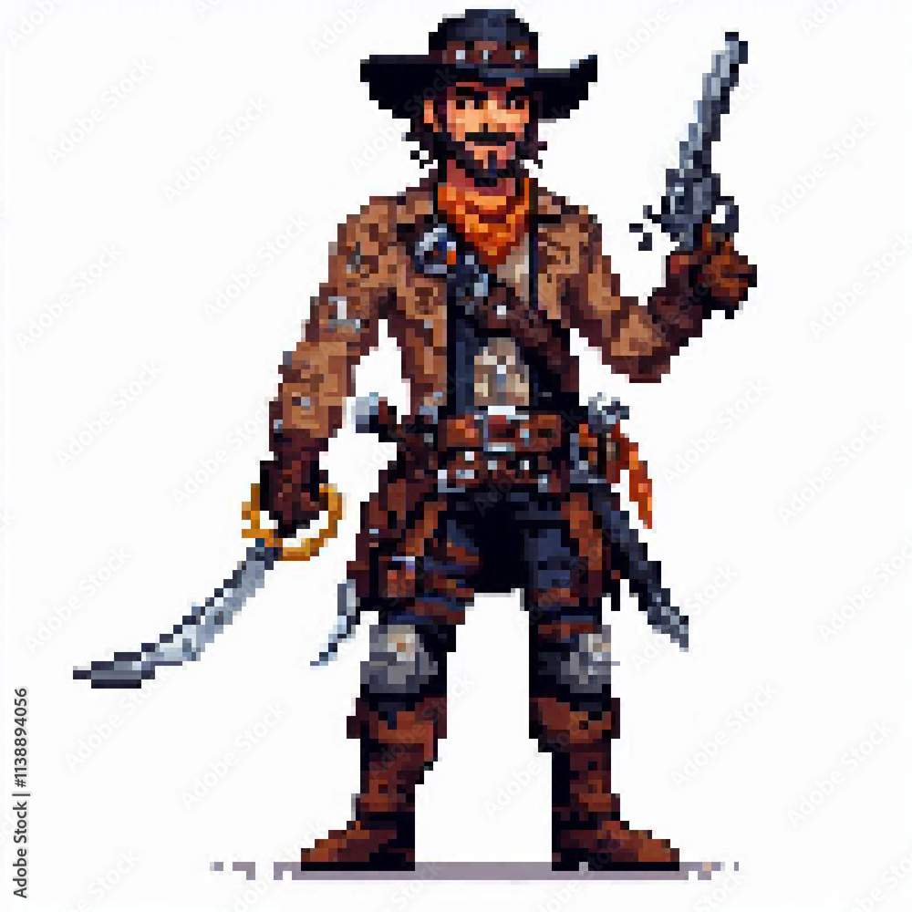 Pixel art man with gun from wild west Pixel art man with gun from wild west