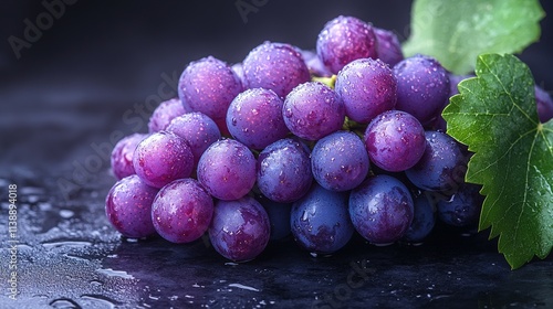 Wallpaper Mural Dewy Purple Grapes Resting On Dark Surface Torontodigital.ca